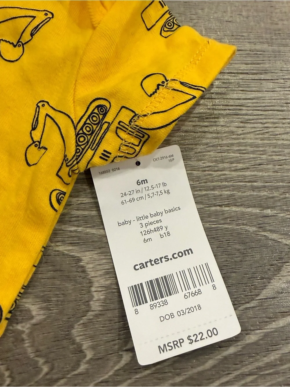 NWT Carters Bulldozer Onesie Size 6m